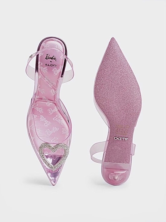 Aldo Shoes - ALDO × Barbie Slingback Heels in Clear Pink with Crystal Heart Gems